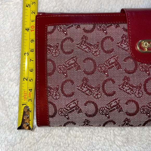 Vintage Celine Deep Red Tri-fold Sulky C Horse Carriage Oversized Wallet - Picture 10 of 11